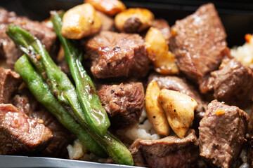 grilled beef steak with vegetables