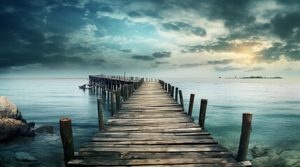 Fototapeta premium Woden pier on the sea . Generative AI