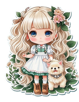 blythe doll cheerful with dog cute