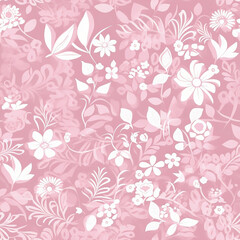 Seamless pattern with white flowers on the pink background created with Generative AI technology
