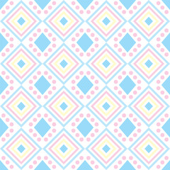 Seamless Pattern Fabric Square Circle Blue Pink Yellow Pastel