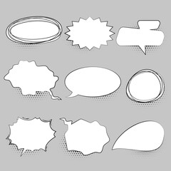 Obraz premium Set of Speech Bubbles. Hand Drawn. Empty cloud of comic book dialog space. Vector illustration.