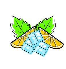 orange or lemon slice vector illustration icon with ice cubes
