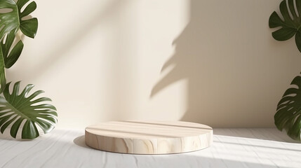 Fototapeta na wymiar Minimal natural log wood podium cutting board . Generative AI