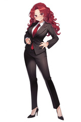 OL(スーツ)の女性キャラクターの全身イラスト(AI generated image)