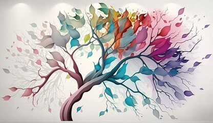 Elegant Abstract Tree with Leaves on Hanging Branches illustration.Generative AI.