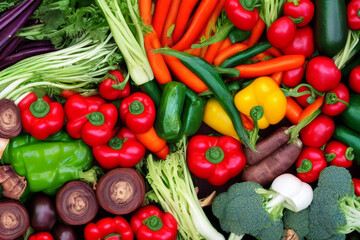 Fototapeta na wymiar Panoramic food background with assortment of fresh organic vegetables