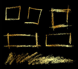 gold golden crayon square rectangle and scribble, vector simple sketch