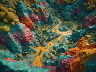Fototapeta na wymiar Colorful paper cut terrain background created with Generative AI technology.