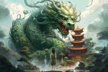 mythical beast chinese dragon landscape festival illustration