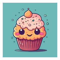 Cheerful cupcake mascot character for bakery