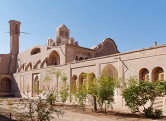 Side view of the beautiful courtyard of the Tabatabaei Historical House in Kashan, Iran