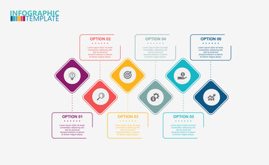 infographic design template vector illustration with icons and 6 options or steps. can be used for presentation process ,layout, banner, data graph,presentation