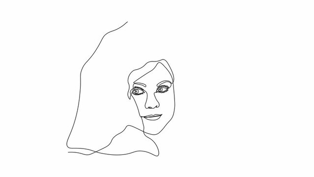 animation of a single line,a bride in a veil , a wedding,a happy wedding day. Video,cartoon,footage