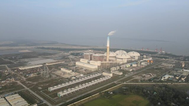 Aerial View of Coal Fired Power Station. Electricty generation background