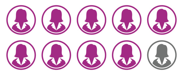9 out of 10 women vector icon. Vector illustration.