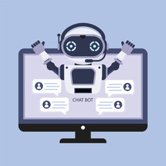  Artificial Intelligence Robot  on Computer Screen.