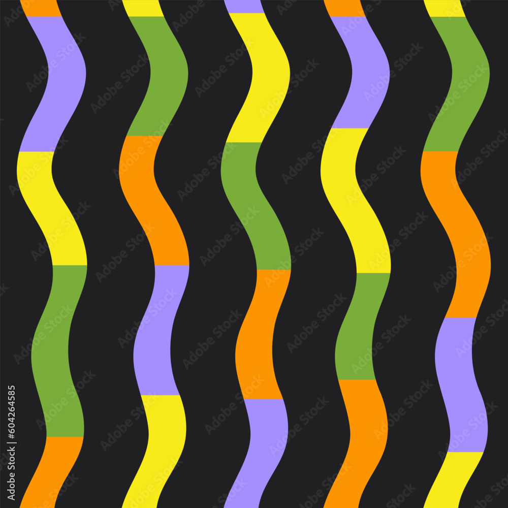 Poster abstract seamless pattern with vertical zig zag stripes on a black background. contemporary collage 