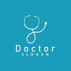 Health Logo, Doctor Stethoscope Vector, Health Care Line Design, Icon Silhouette Illustration