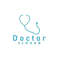 Health Logo, Doctor Stethoscope Vector, Health Care Line Design, Icon Silhouette Illustration