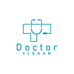 Fototapeta premium Health Logo, Doctor Stethoscope Vector, Health Care Line Design, Icon Silhouette Illustration