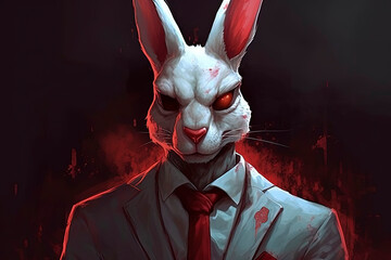 A man in a suit with a rabbit mask. Generative AI