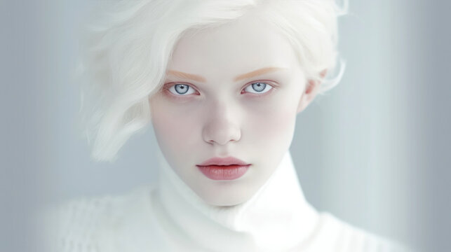 Portrait of beautiful albino woman. Generative AI