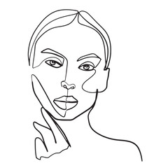 Continuous line, drawing of set faces and hairstyle, fashion concept, woman beauty minimalist, vector illustration for t-shirt, slogan design print graphics style