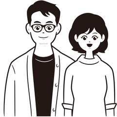 Fototapeta premium 正面を向いている夫婦イラスト