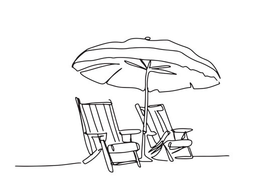 recommend clip art: continuous line beach chair beach umbrella travel summer seaside hand drawn illustration day line vector
