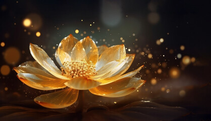 Fototapeta na wymiar A beautiful radiant flower emerging from the night. flower on the background of bokeh and magic glow. Design for walls, photo wallpapers, wallpapers, photo wallpapers, postcards .Generative AI