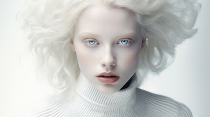 Portrait of beautiful albino woman. Generative AI - obrazy, fototapety, plakaty