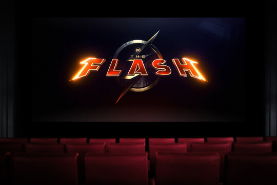 The Flash movie in the cinema. Watching a movie in the cinema. Astana, Kazakhstan - May 15, 2023.