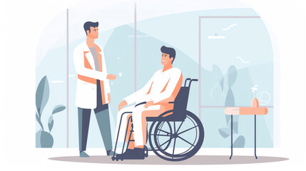 Man is sitting in a wheelchair on a white background. Vector illustration in a flat style Generative AI.