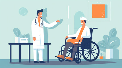 Obraz na płótnie Canvas Man is sitting in a wheelchair on a white background. Vector illustration in a flat style Generative AI.