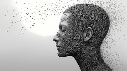 Flying birds to human head. Generative AI