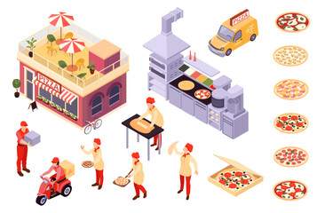 Obraz premium Isometric Pizza Icon Set