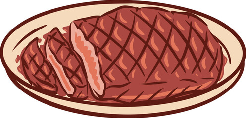 Islamic Food Grilled Steak Flat Hand Drawn Illustration