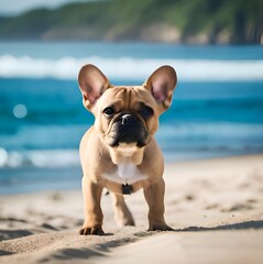 Fototapeta na wymiar french bulldog puppy on the beach.