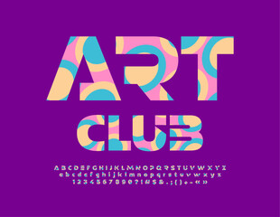 Vector bright sign Art Club Modern Colorful Font. Creative Alphabet Letters and Numbers