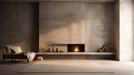 Concrete style fireplace. Designed using generative ai.