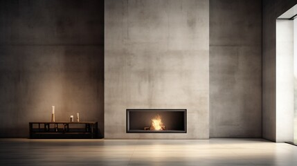 Concrete style fireplace. Designed using generative ai.