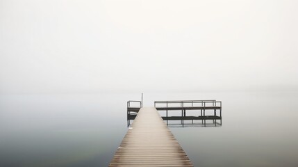 Foggy lake with a pier. Designed using generative ai. 