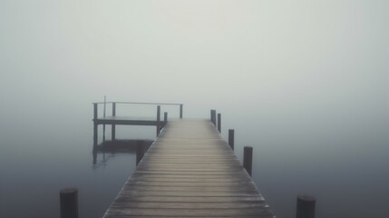 Foggy lake with a pier. Designed using generative ai. 