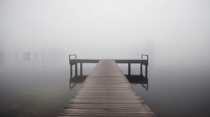 Obraz premium Foggy lake with a pier. Designed using generative ai. 