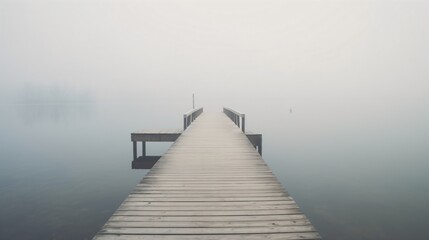 Obraz premium Foggy lake with a pier. Designed using generative ai. 