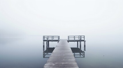 Foggy lake with a pier. Designed using generative ai. 