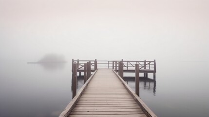 Fototapeta premium Foggy lake with a pier. Designed using generative ai. 