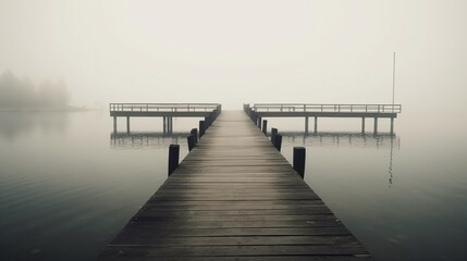 Obraz premium Foggy lake with a pier. Designed using generative ai. 