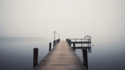 Obraz premium Foggy lake with a pier. Designed using generative ai. 
